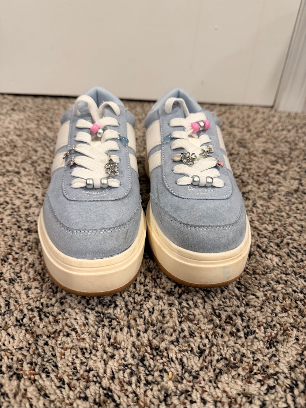 💙 Madden Girl Light Blue and White Platform Sneakers with Charm Accents